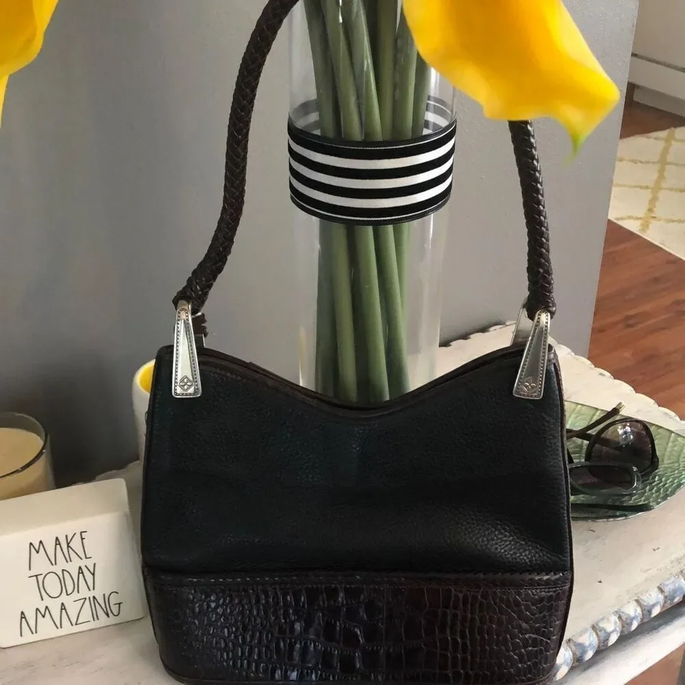 Brighton Pebbled leather handbag with heart detail brown black